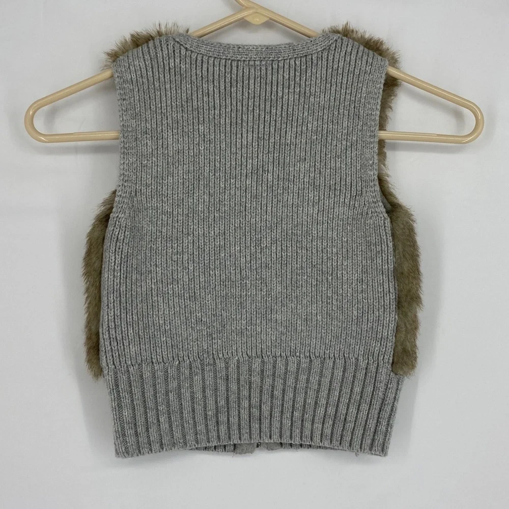 Baby Gap Toddler Size 2 Years Zip Front Sweater Vest Heather Gray Faux Fur Front